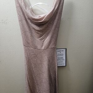 B Darlin Strapless Cowl Neck Sparkle Dress in Blush Pink